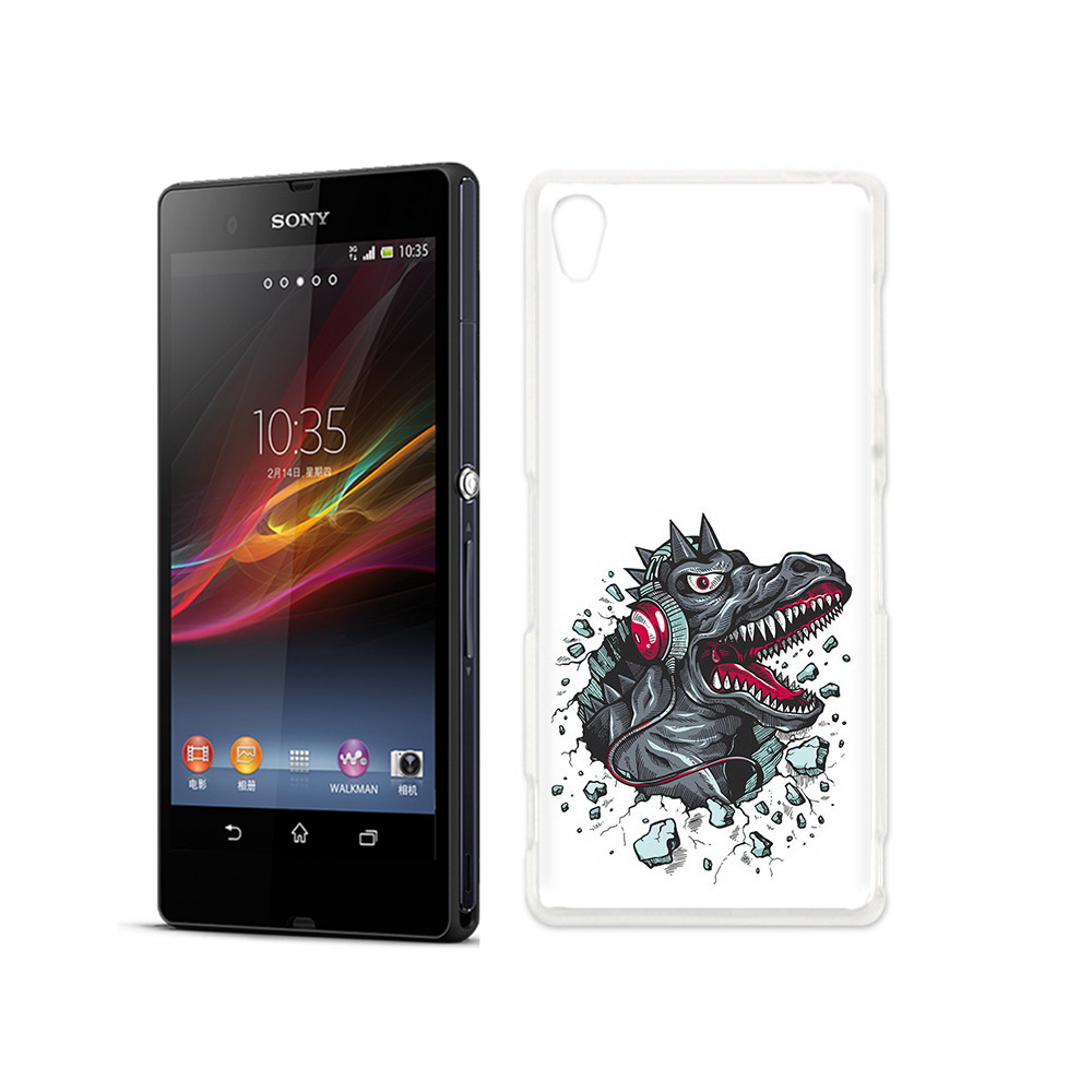 

Чехол MyPads Tocco для Sony Xperia Z Нарисованный динозавр в наушниках, Прозрачный, Tocco