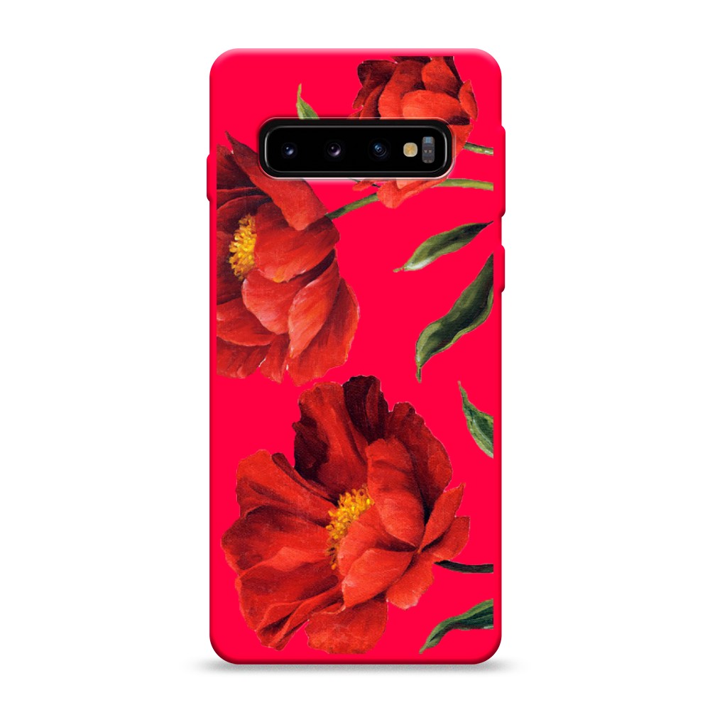 фото Матовый силиконовый чехол "красные маки" на samsung galaxy s10 awog