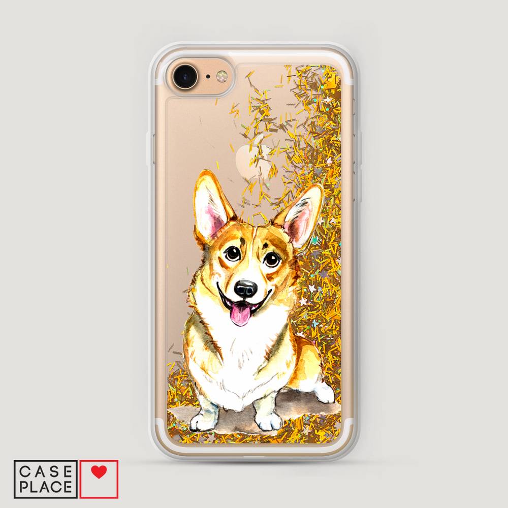 

Жидкий чехол с блестками "Малыш корги" на Apple iPhone 8, 10890-1