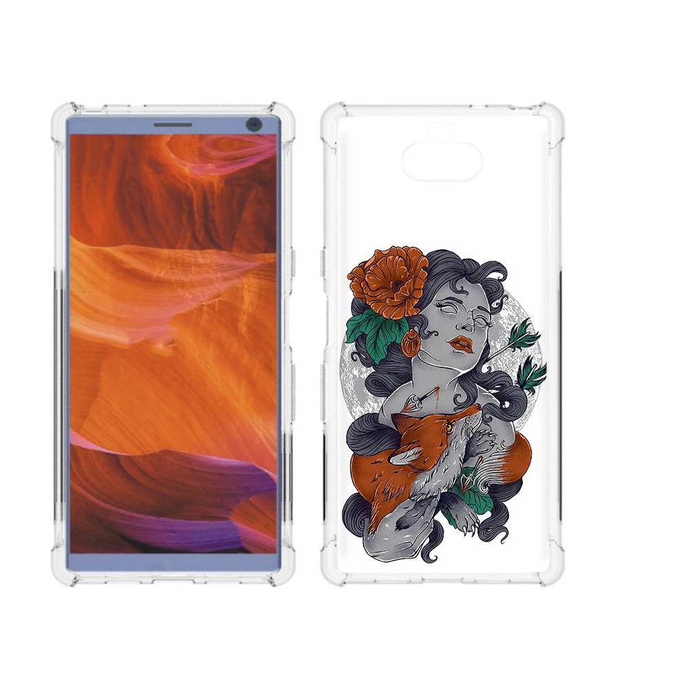 

Чехол MyPads Tocco для Sony Xperia 10 Plus темная девушка с лисой, Прозрачный, Tocco