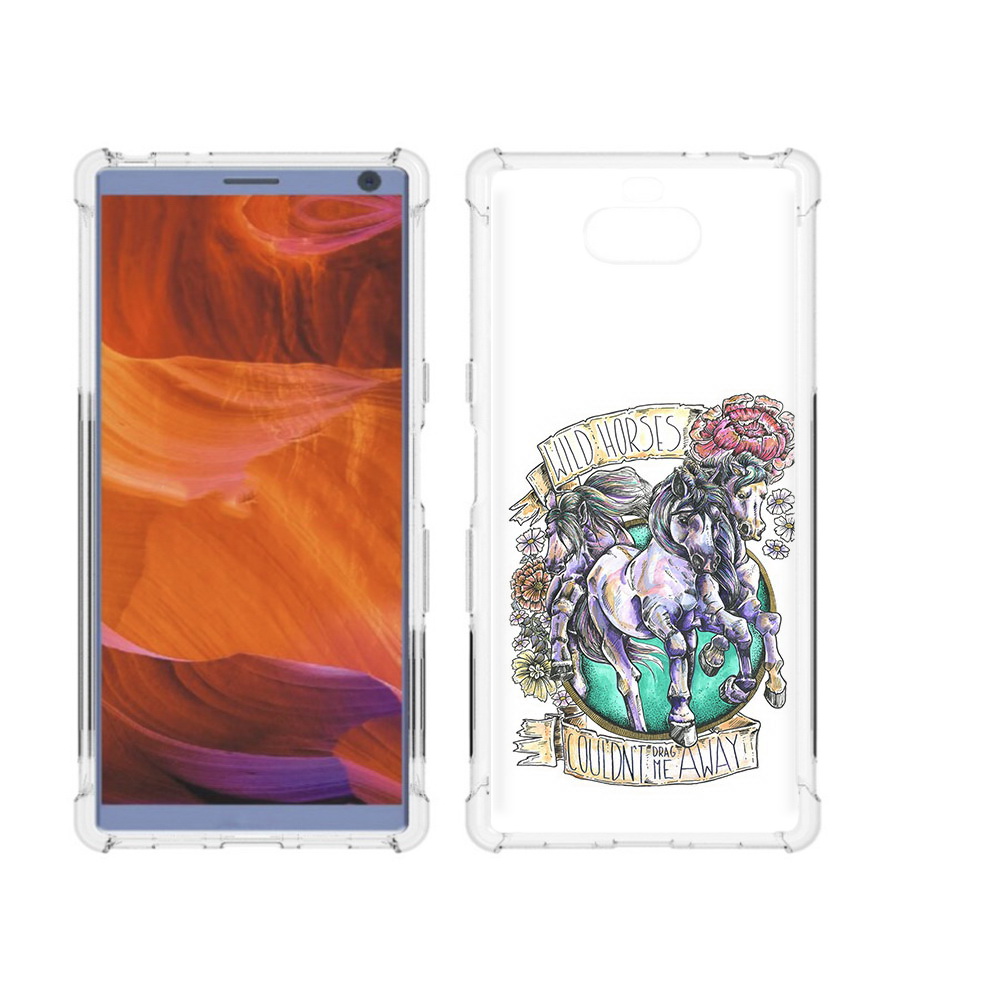 

Чехол MyPads Tocco для Sony Xperia 10 Plus рисунок коней в цветах, Прозрачный, Tocco