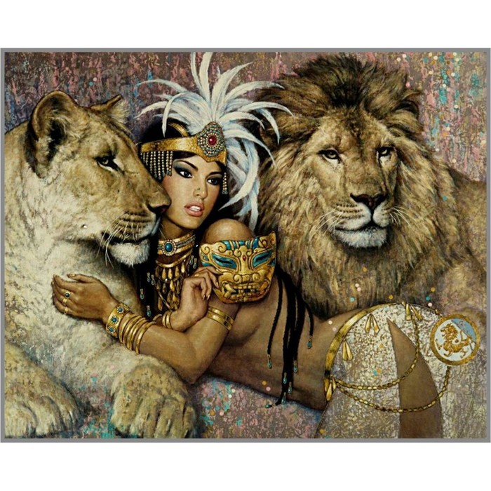 Алмазная мозаика без подрамника «Клеопатра со львами» 50 x 40 см, 31 цвет