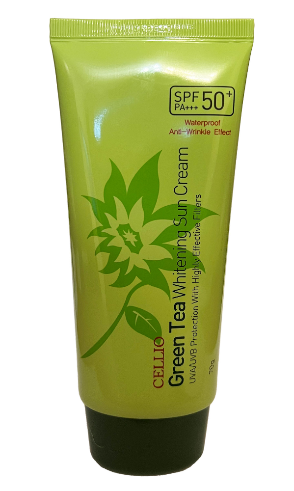 Солнцезащитный крем CELLIO с экстрактом зеленого чая SFP50+ PA+++, 70 г