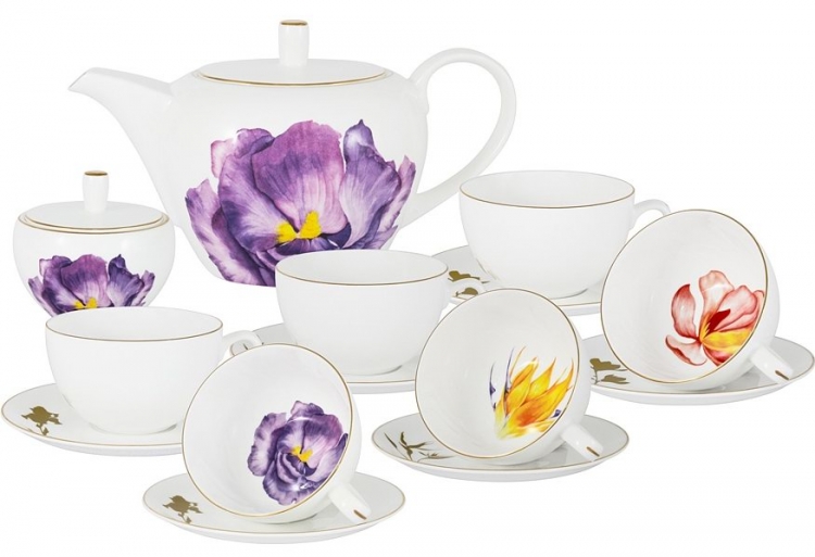 Чайный сервиз на 6 персон Flowers, 14 предметов Emily