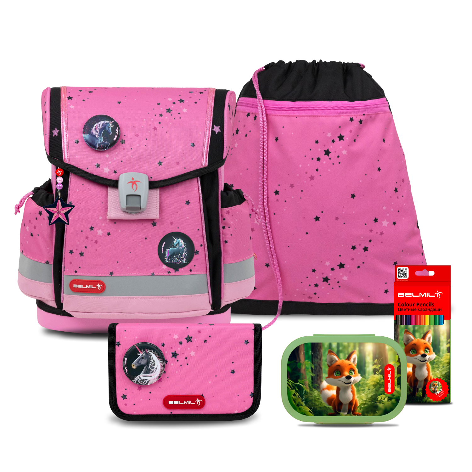 

Школьный ранец Belmil CLASSY PLUS Pink Black с наполнением серия 405-78-A22-SET, Розовый, CLASSY PLUS "Pink Black" с наполнением
