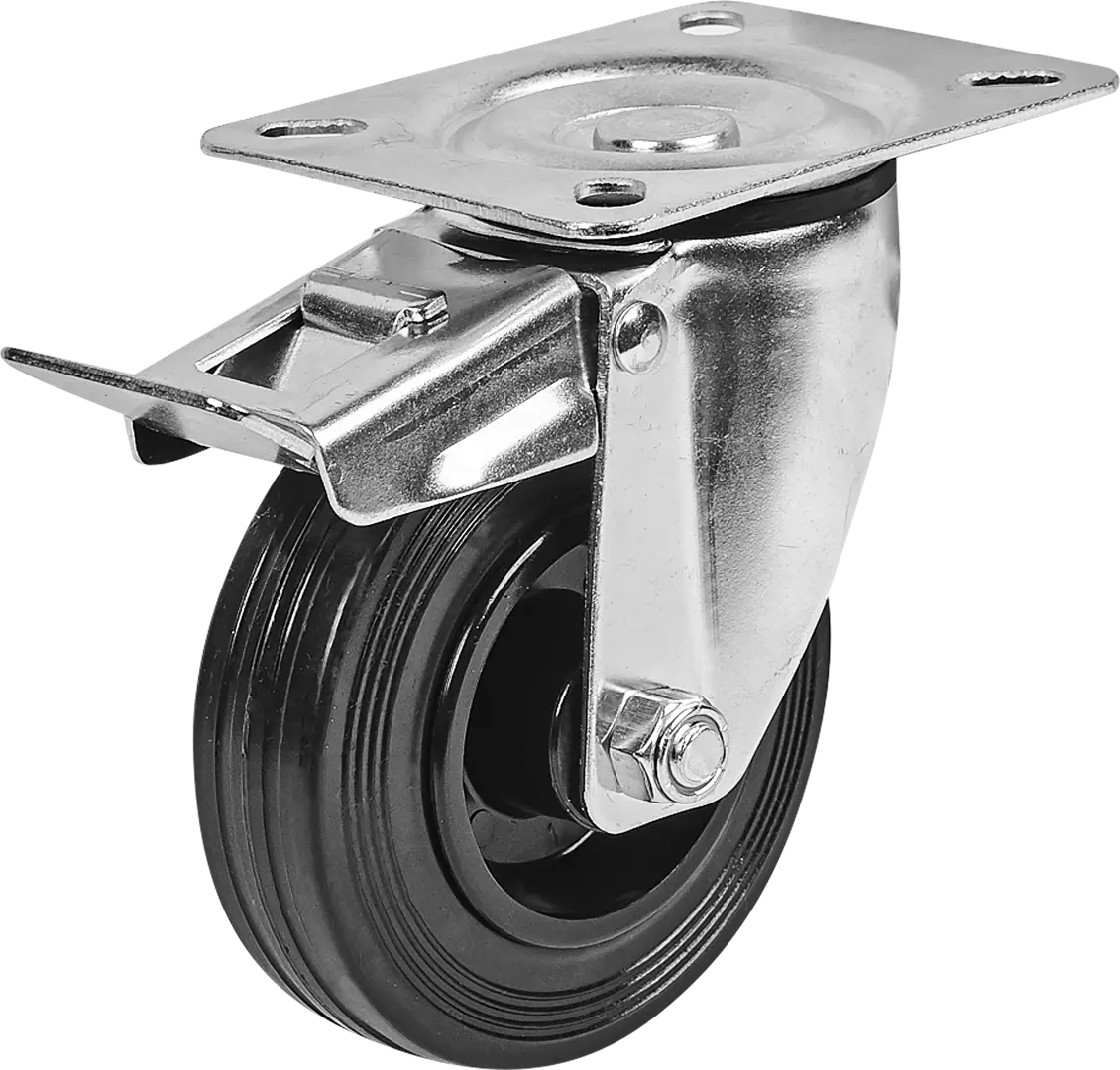 Колесо для тележки поворотное Standers с тормозом для твёрдого пола 100 мм нагрузка до 100