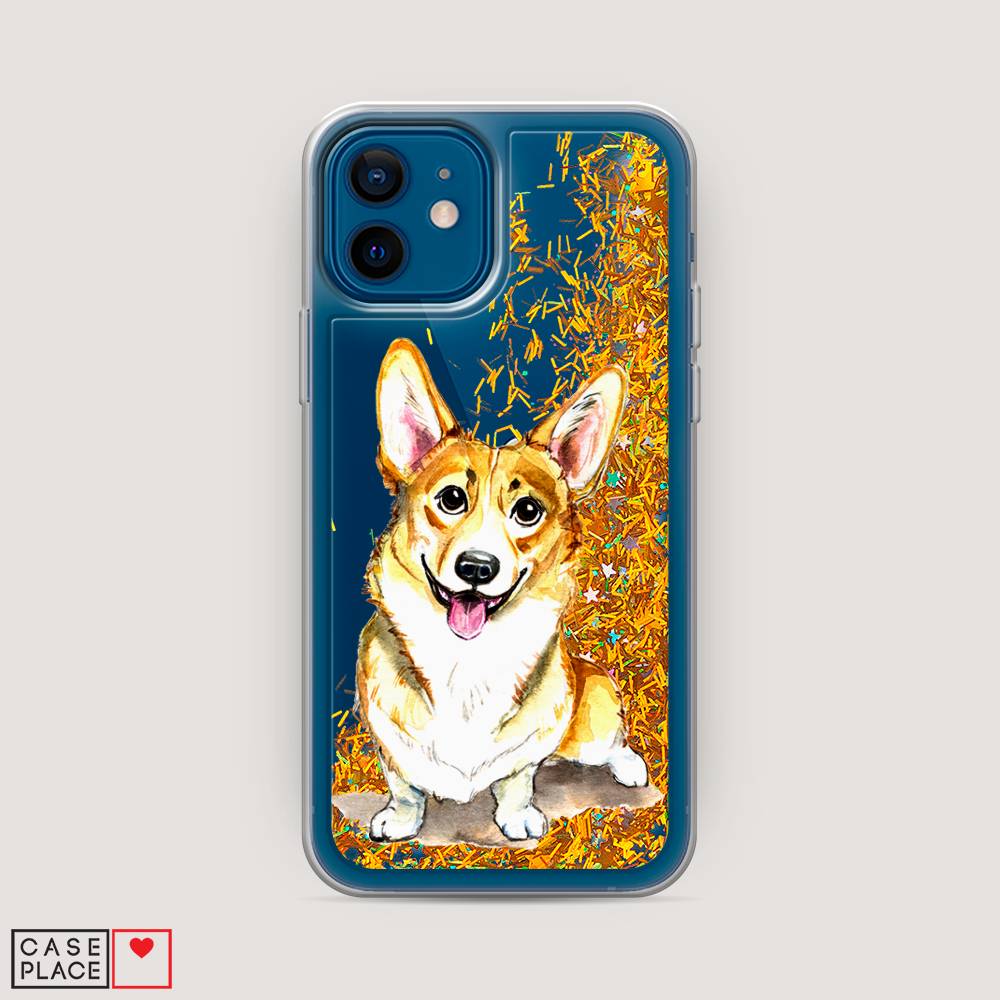 фото Жидкий чехол с блестками "малыш корги" на apple iphone 12 awog