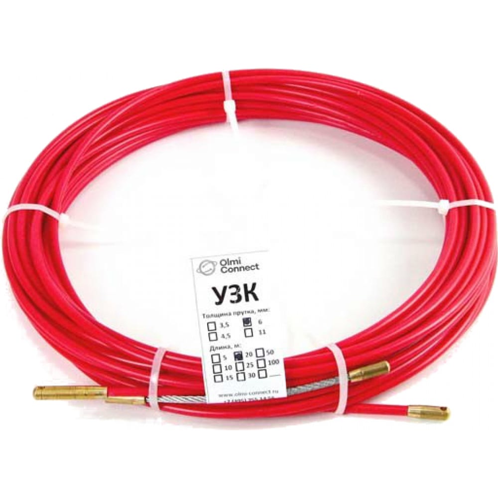 Протяжка для кабеля мини OlmiOn УЗК d=3,5 мм L=25 м в бухте, красный СП-Б-3,5/25