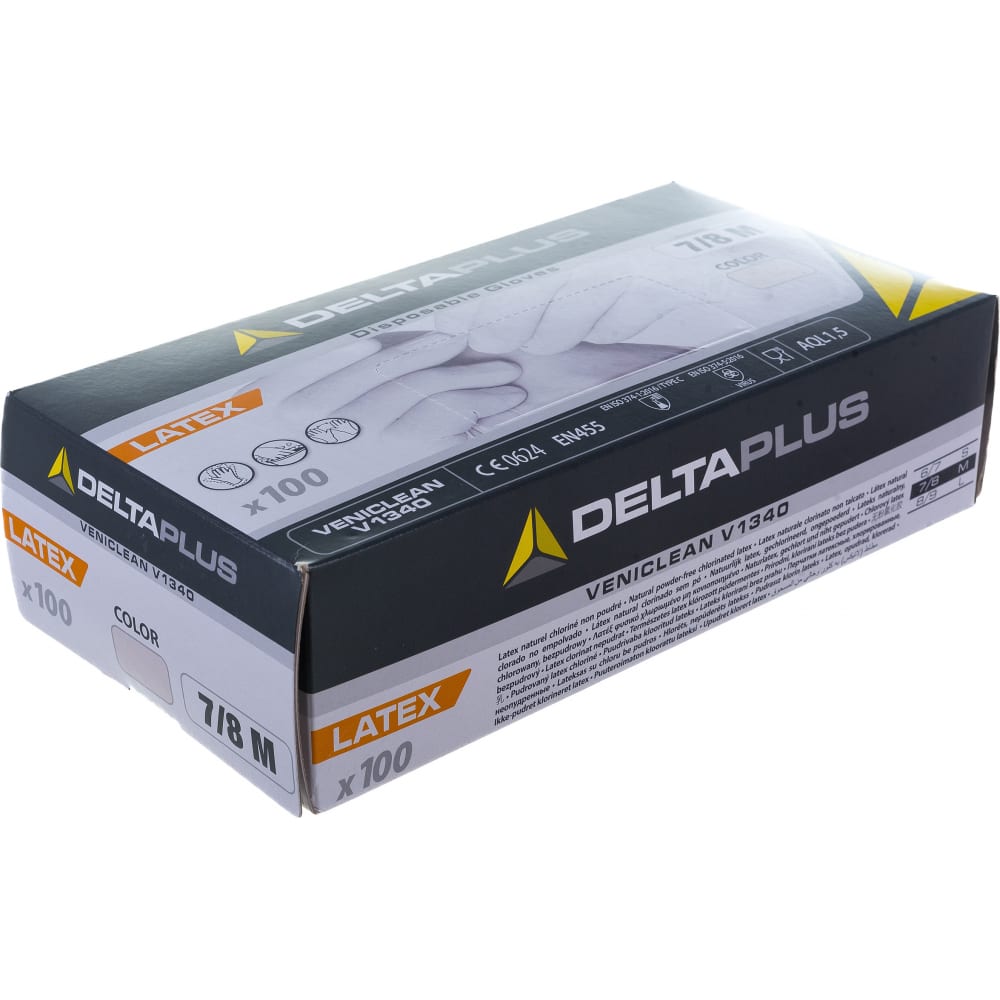 Латексные перчатки Delta Plus V1340, без напыления, р. 8, 100 перчаток V1340**08