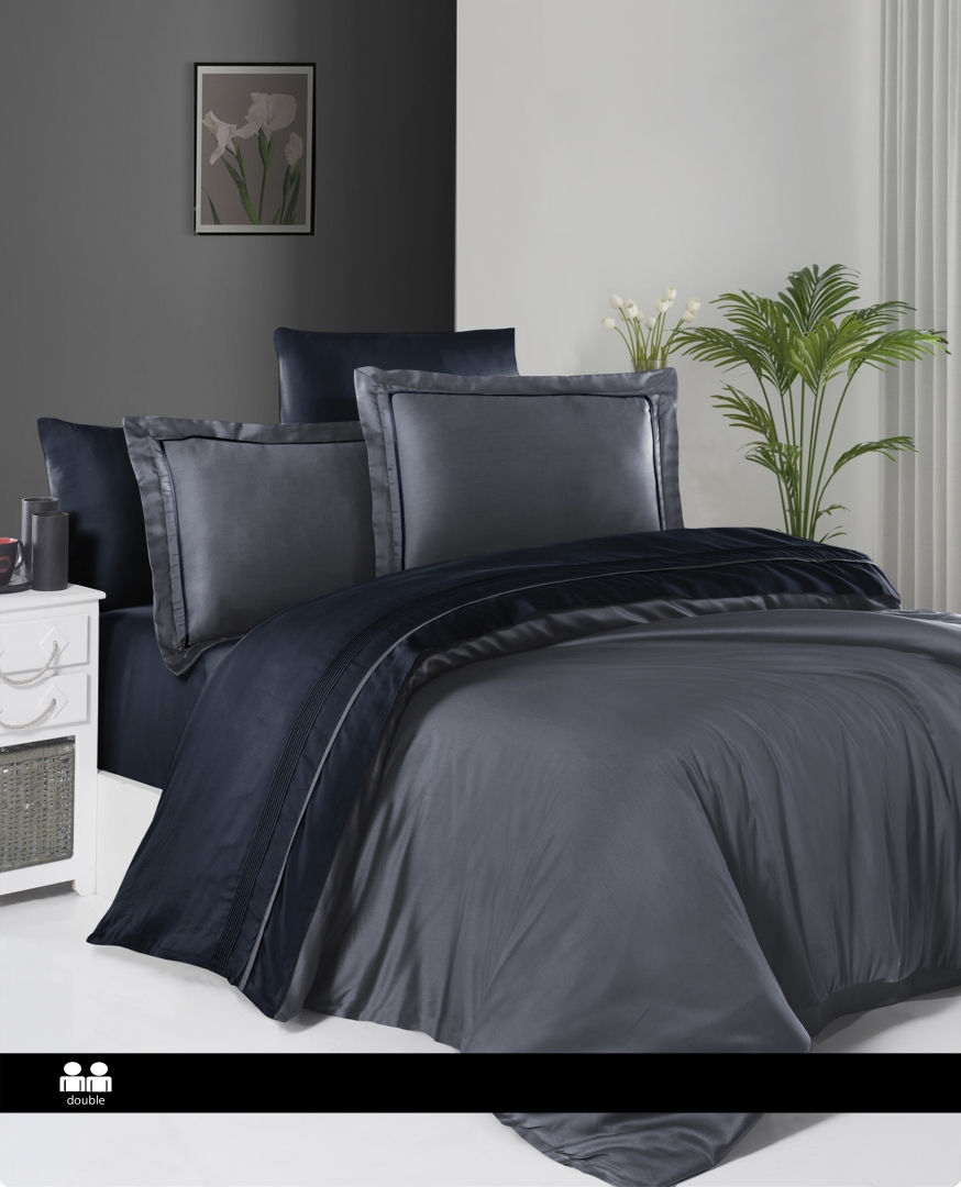 Комплект постельного белья Firt Choice Serenity Dark Grey Navy Blue, сатин, евро, В61