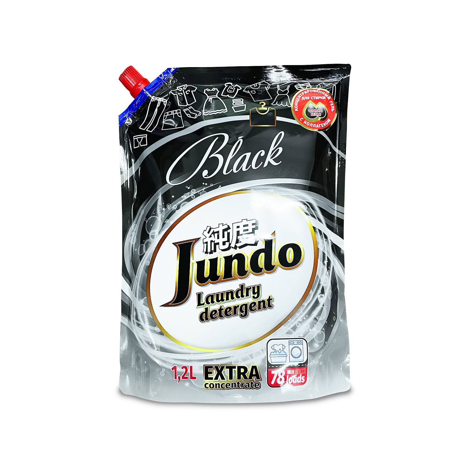 фото Гель для стирки черного белья jundo black концентрированный с коллагеном 78 стирок 1,2 л