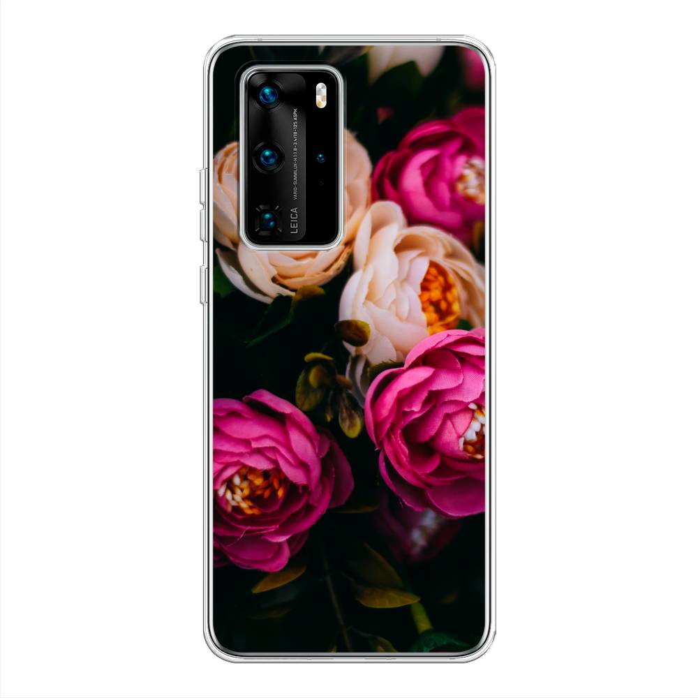 фото Чехол awog "розовые пионы на черном" для huawei p40 pro