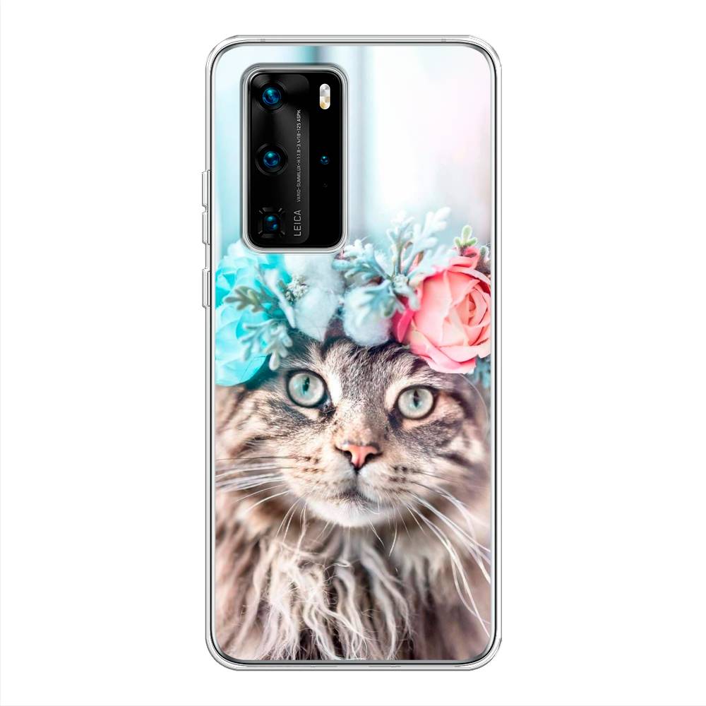 

Чехол Awog на Huawei P40 Pro "Кот в венке", Серый;голубой;розовый, 610950-2