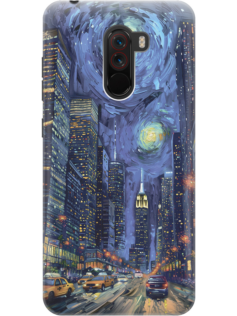 

Силиконовый чехол на Pocophone F1 с принтом "Ночной проспект", Прозрачный;синий;черный, 719373310