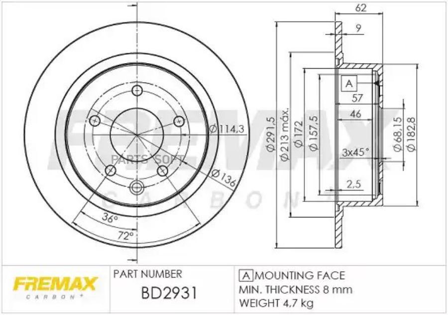 ДИСК ТОРМ ЗАД292X9 5 ОТВMIN2 1шт