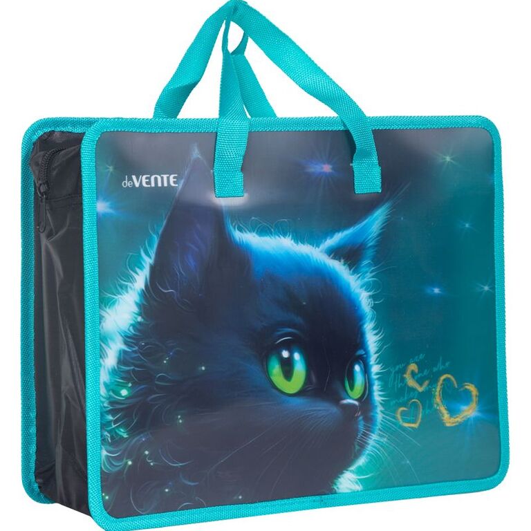 

Папка для тетрадей deVente 8054472 Black Cat А4 1 отделение, на молнии, расширение 10см, Бирюзовый