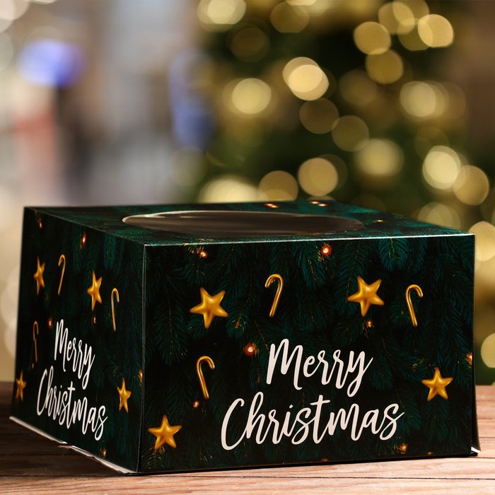

UPAK LAND Кондитерская упаковка с окном Merry Christmas, 30 х 30 х 19 см, Зеленый