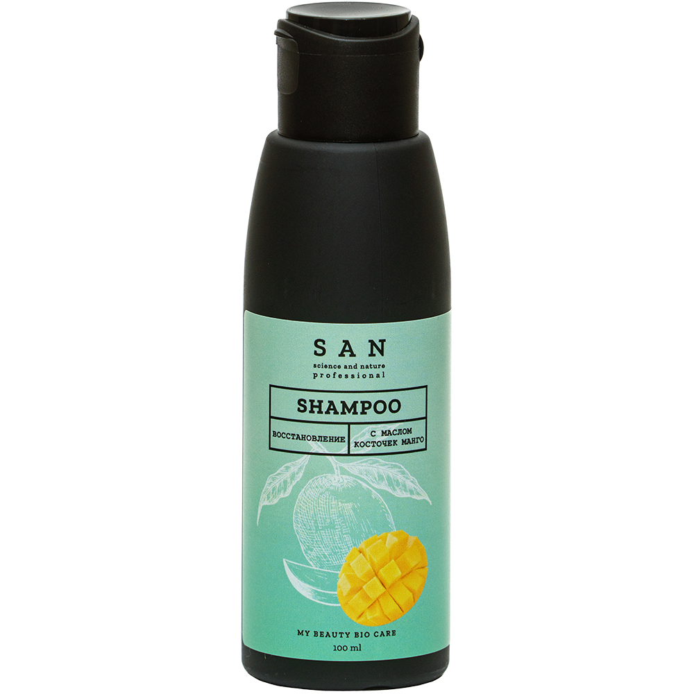 Шампунь SAN Professional восстанавливающий с маслом косточек манго 100мл напиток organic манго с кусочками фруктов 0 75 литра без газа пэт 9 шт в уп