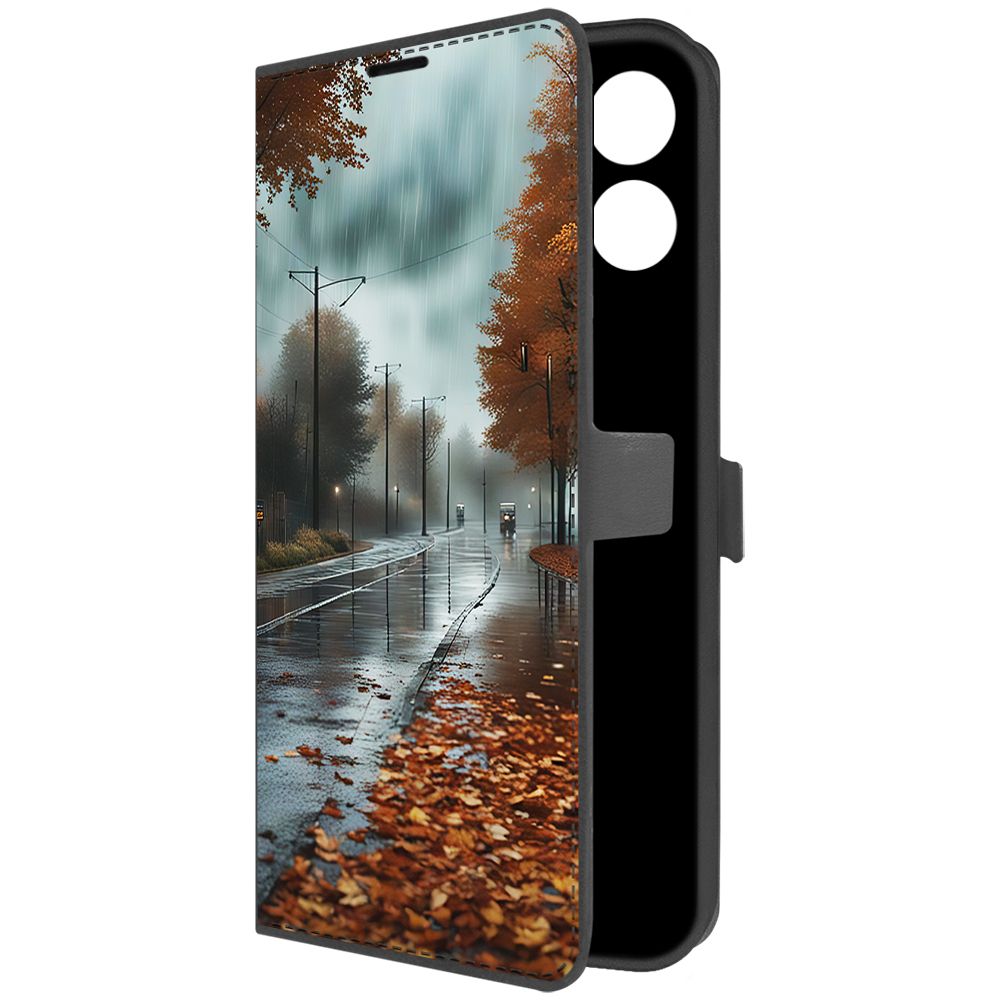 

Чехол-книжка Krutoff Eco Book для Realme C53 Осенний дождь (черный)
