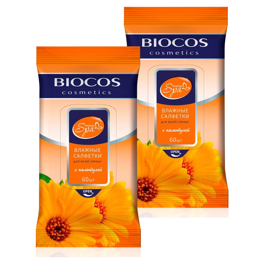 Комплект Влажные салфетки BioCos Универсальные для всей семьи, 60 шт х 2 упаковки нитки 40 2 универсальные 400 ярдов 135 болотный 10 шт в уп
