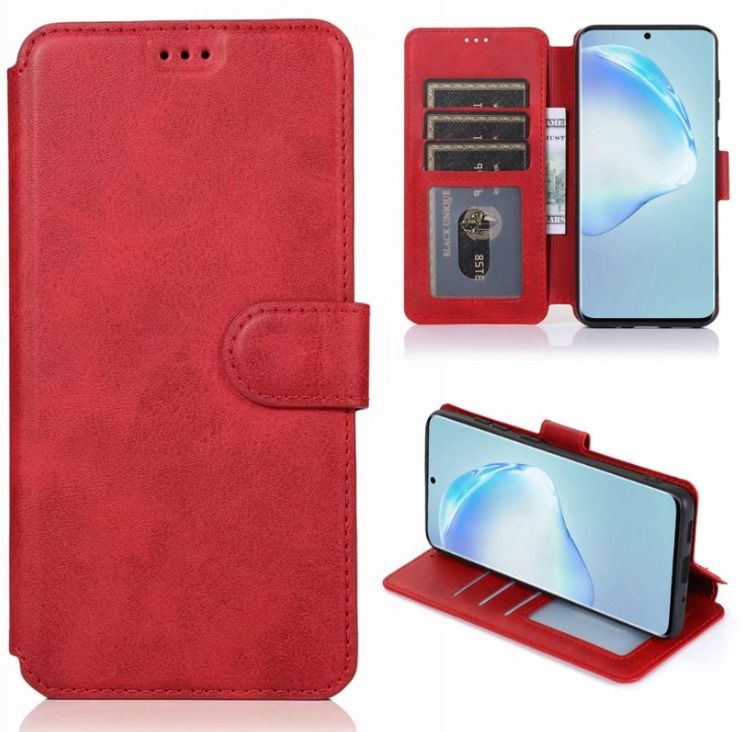 

Чехол книжка для Honor 70 кожаный красный с магнитной застежкой