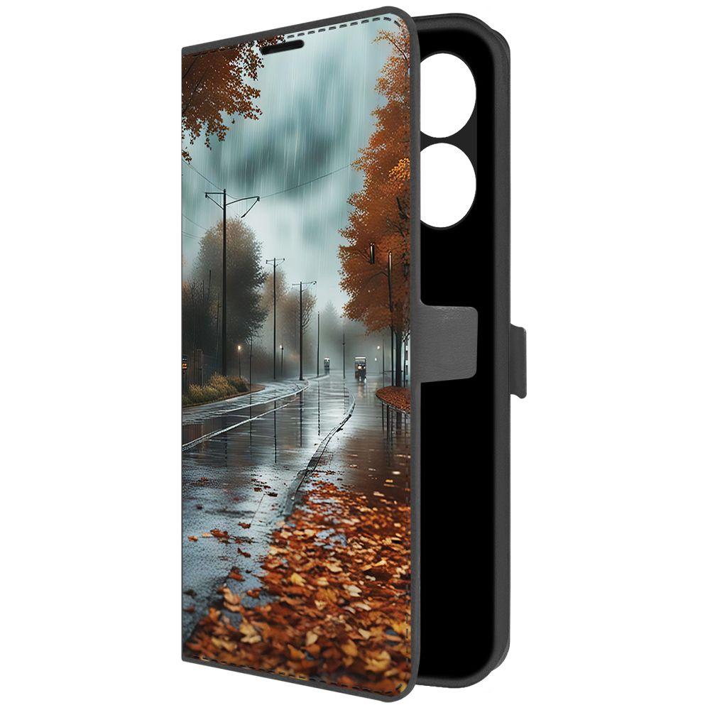 Чехол-книжка Krutoff Eco Book для Tecno Spark 10C Осенний дождь (черный)