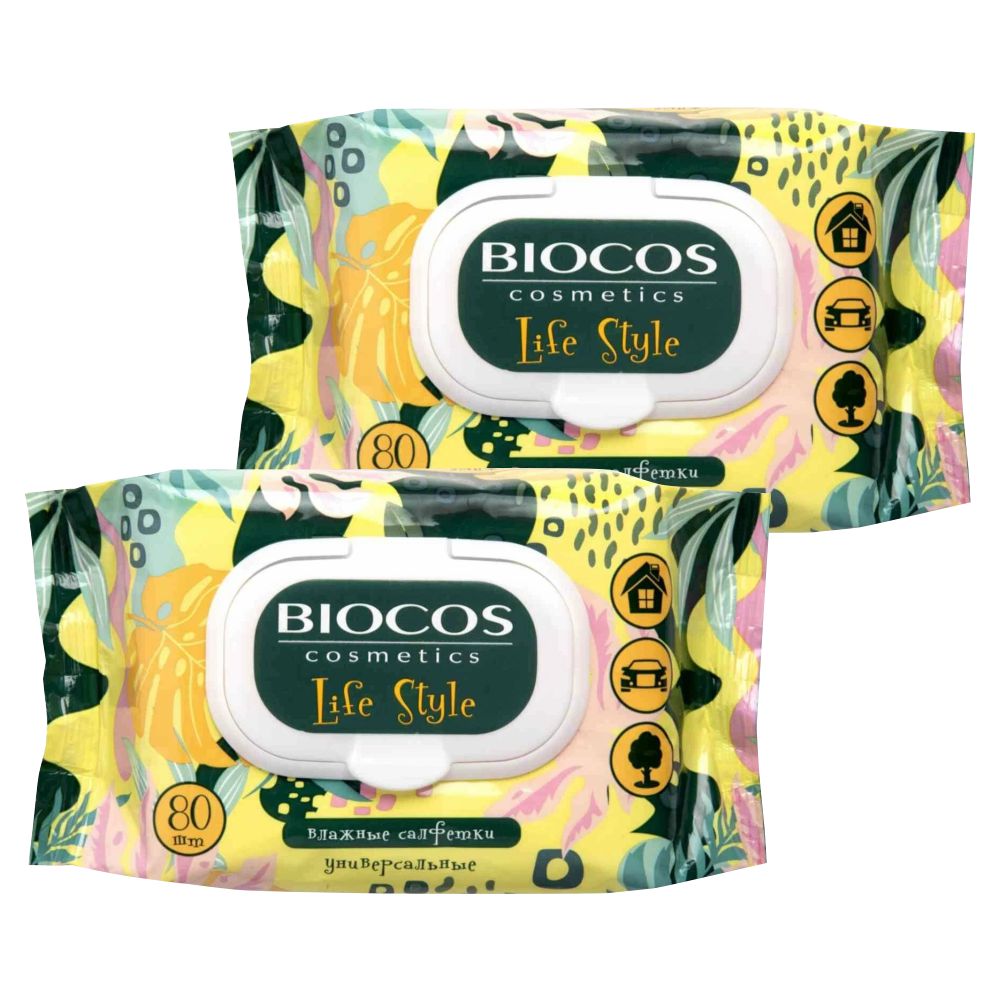 Влажные салфетки BioCos Универсальные анималистичный принт с клапаном, 80 шт х 2 упаковки influence beauty салфетки для очищения кистей от косметических средств