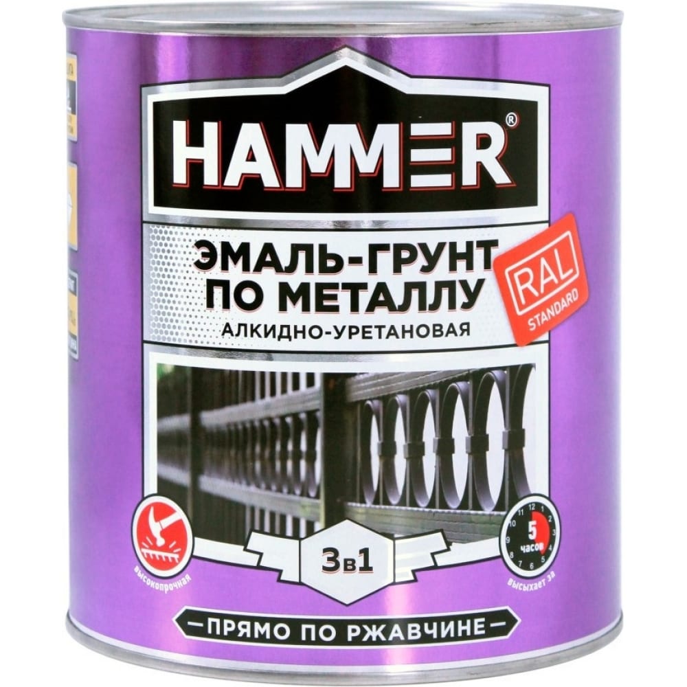 Эмаль-грунт по металлу HAMMER 3в1 АУ п/гл RAL 7040 серое окно 2,7 кг ЭК000133631