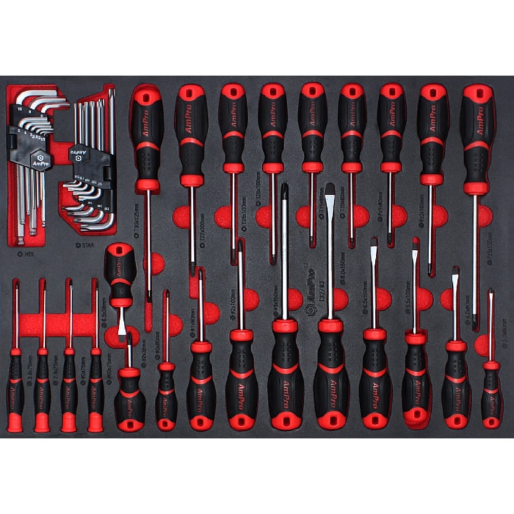 

Набор отверток AmPro power grip и шестигранник, 42пр., в мягком ложементе T32783