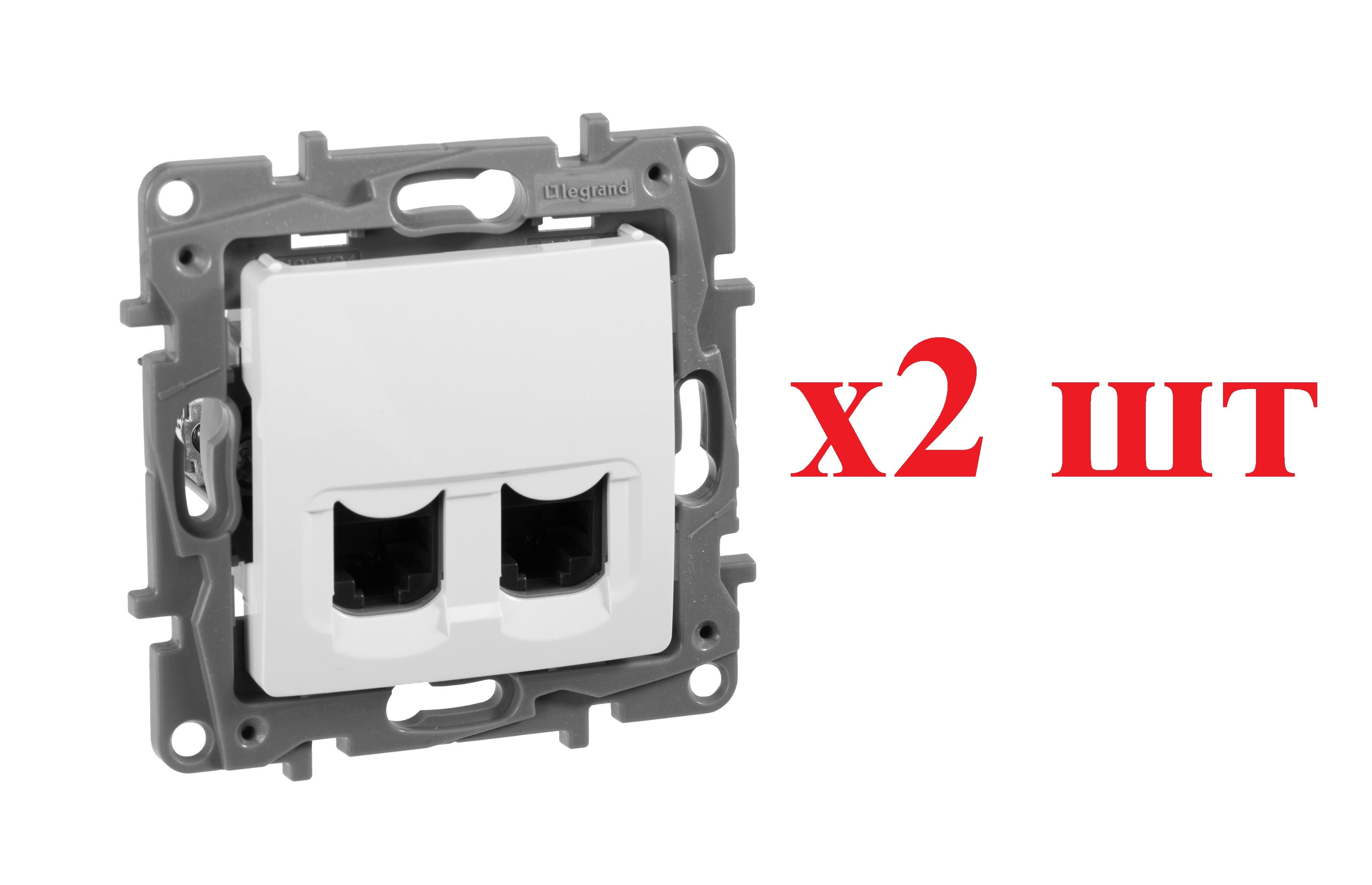 

egrand Etika Бел Розетка компьютерная 2-ая RJ45, категория 5е UTP 672255 (2шт), RJ-45 Ethernet_672255_2