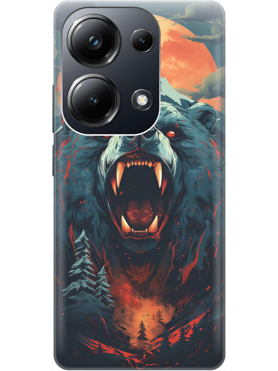

Чехол на Xiaomi Redmi Note 13 Pro 4G / Poco M6 Pro 4G "Гризли при красной луне", Красный;синий;черный, 20012097