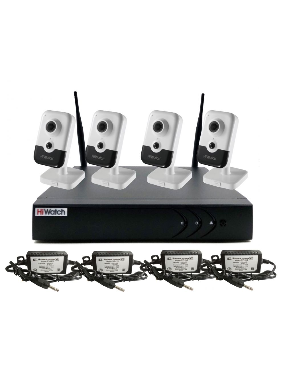 Комплект из 4-х IP камер HiWatch (2Mpx/2.8mm) с подключением по Wi-FI дюралайт led dl 2w 100m 1m 12v w белый 13мм 12 вольт