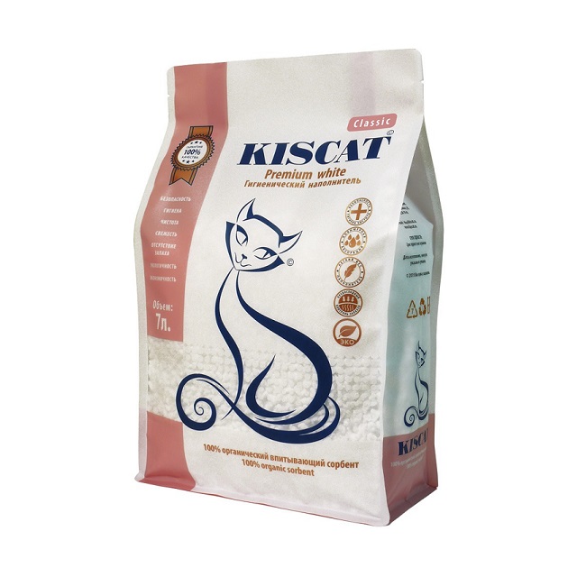 Наполнитель для кошачьих туалетов KISCAT Premium White Classic, впитывающий, 7 л