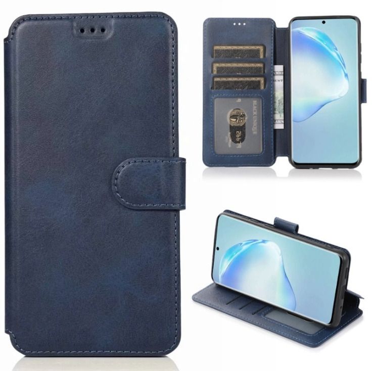 

Чехол книжка для Honor 70 кожаный синий с магнитной застежкой