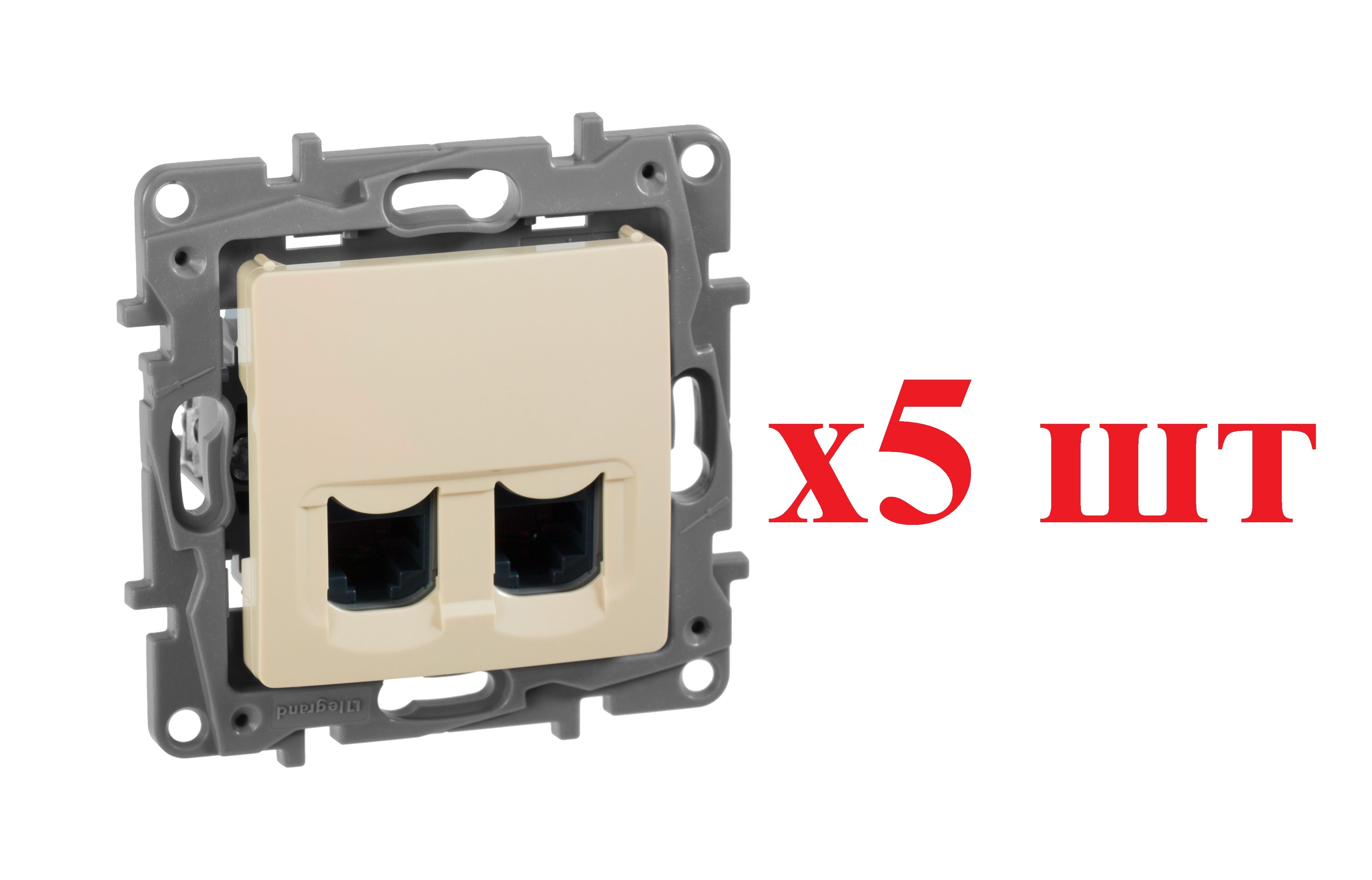 

Legrand Etika Сл.кость Розетка компьютерная 2-ая RJ45, категория 5е UTP 672355 (5шт), Бежевый, RJ-45 Ethernet_5