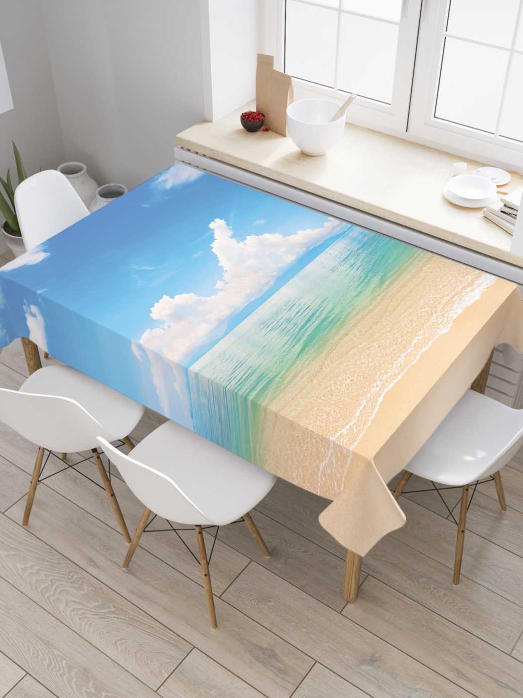 

Скатерть прямоугольная JoyArty "Облако на море" из оксфорда, 180x145 см, Голубой, Облако на море