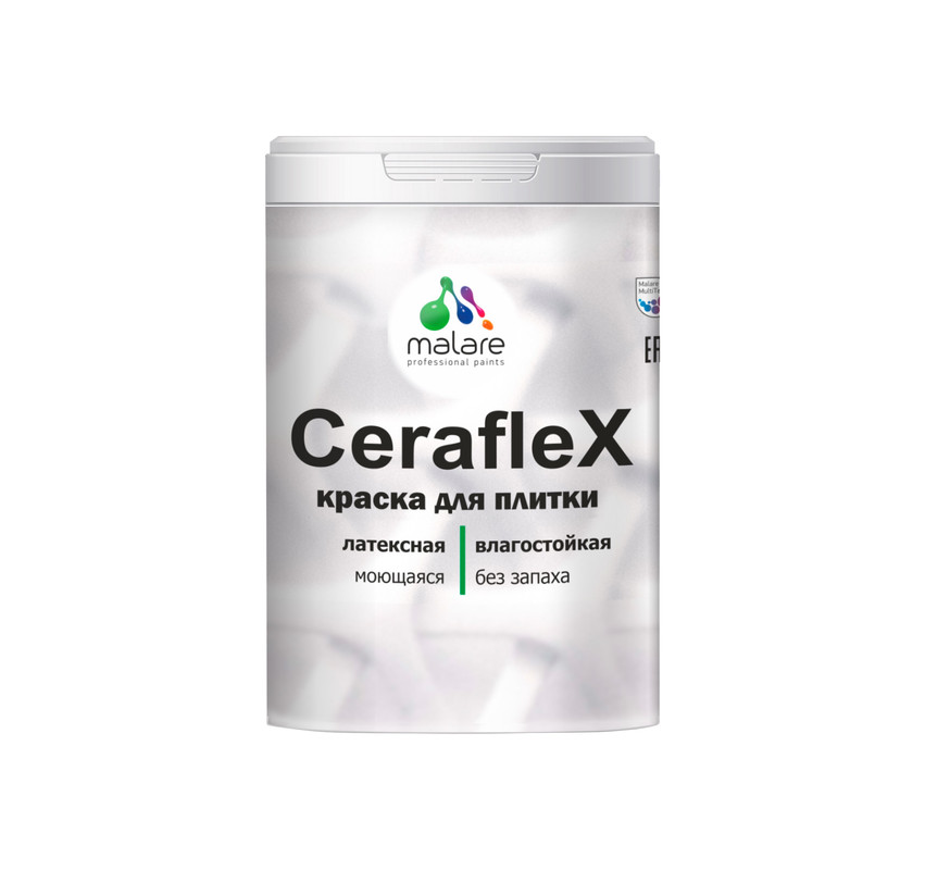 Краска Malare Ceraflex для кафельной плитки и стен в ванной, туманная лазурь, 1 кг