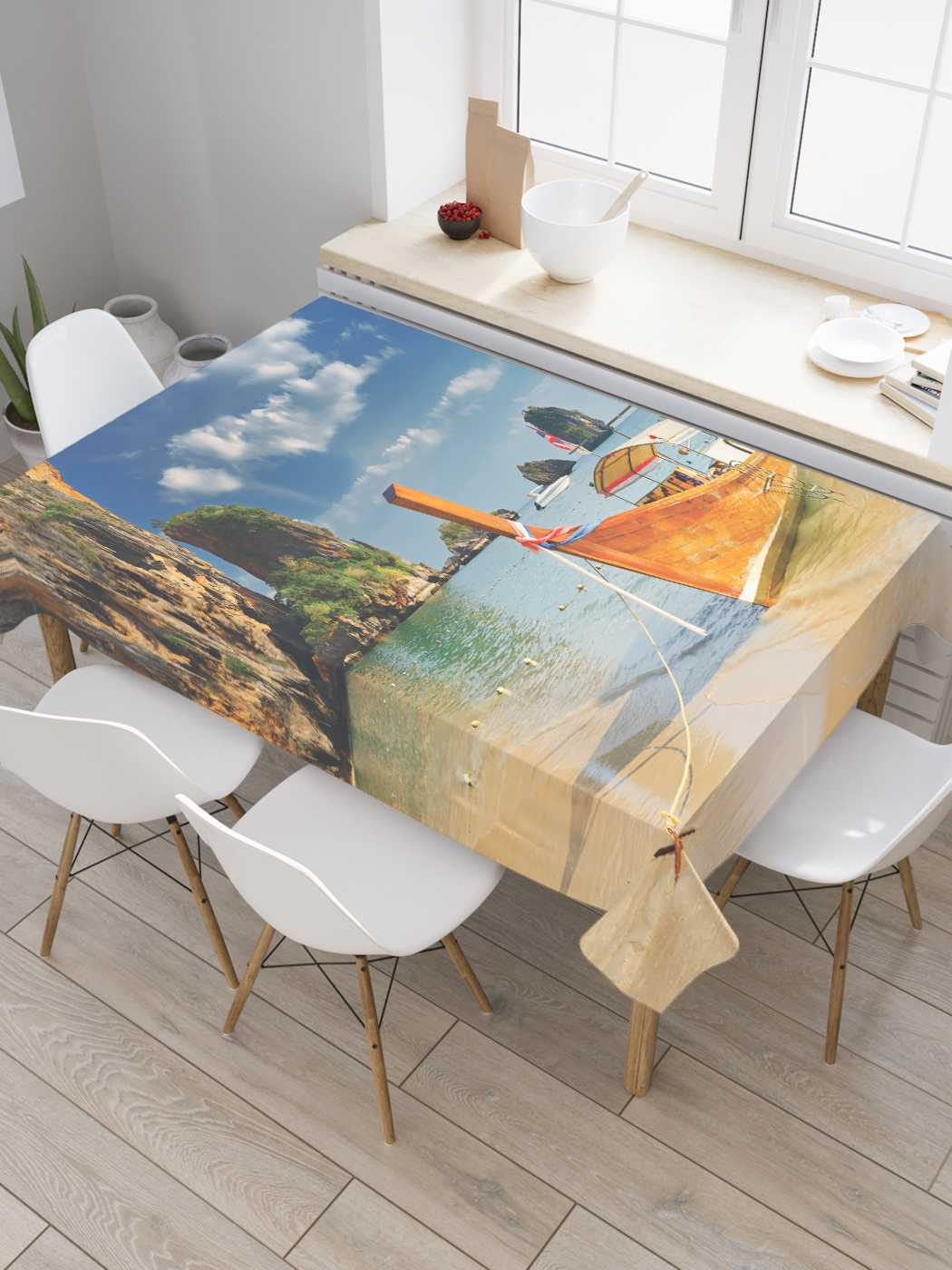 

Скатерть прямоугольная JoyArty "Прогулочная лодка" из оксфорда, 180x145 см, Синий, Прогулочная лодка