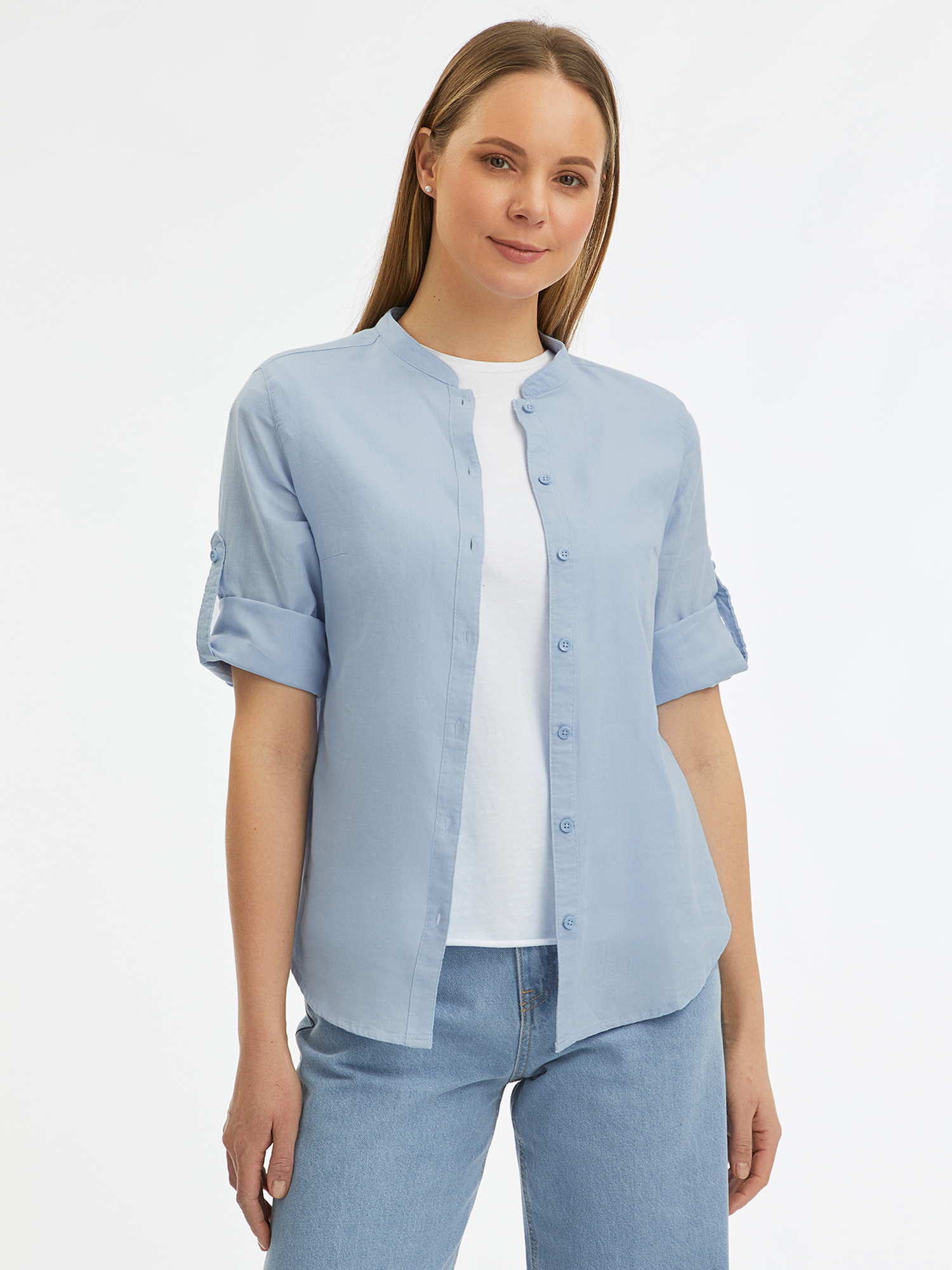 

Рубашка женская oodji 23L12001B голубая 36/170, Голубой, 23L12001B