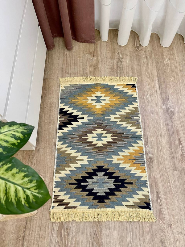 Хлопковый двусторонний ковер Musafir Home, прикроватный,  размер 60х90 см, разноцветный