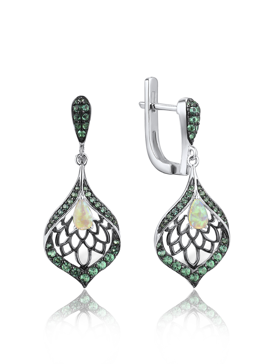 

Серьги подвески из серебра VALTERA 114940, опал искусственный/циркон, 114940
