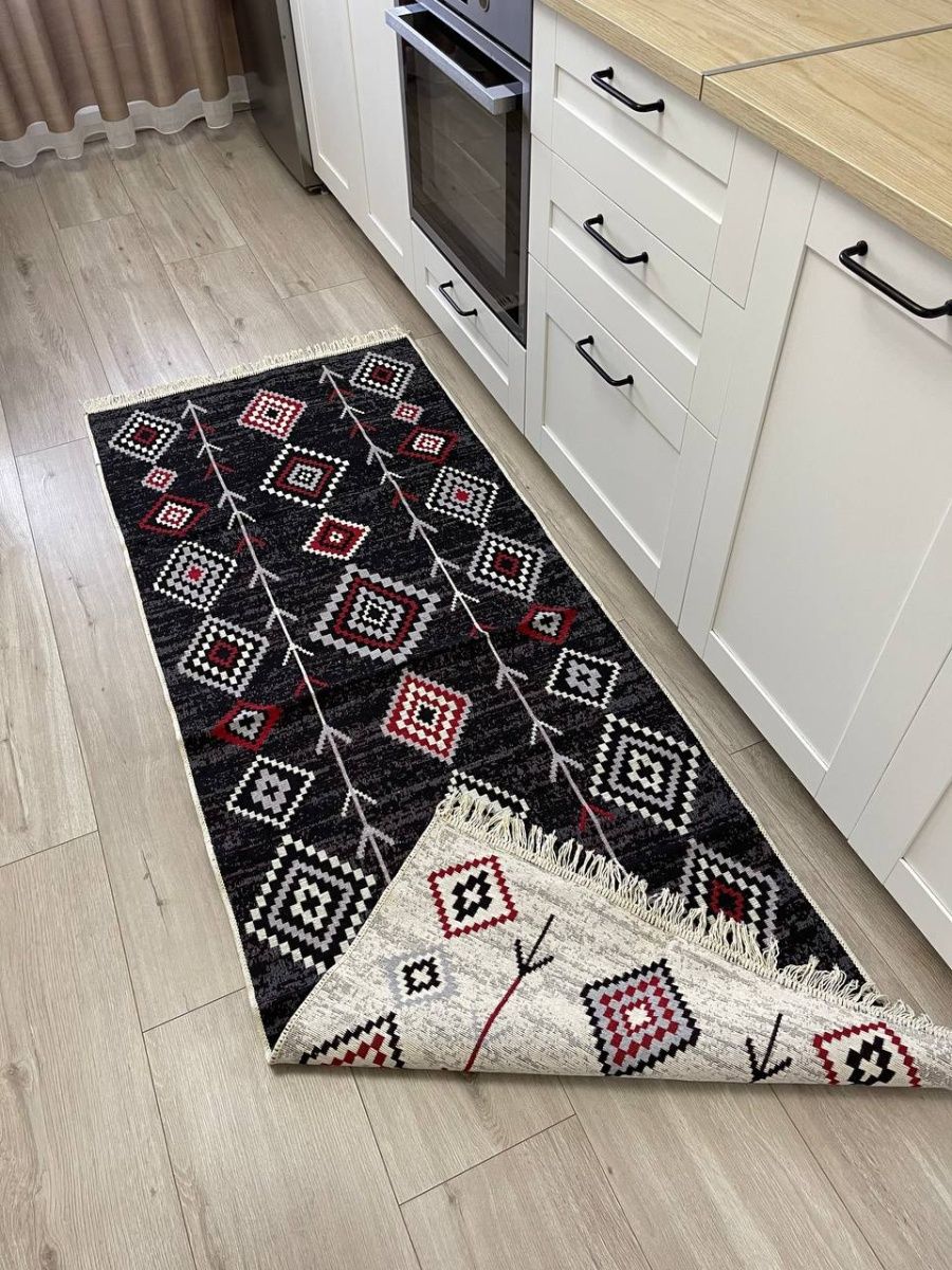 Хлопковый двусторонний ковер Musafir Home, дорожка,  размер 80х200 см, черный