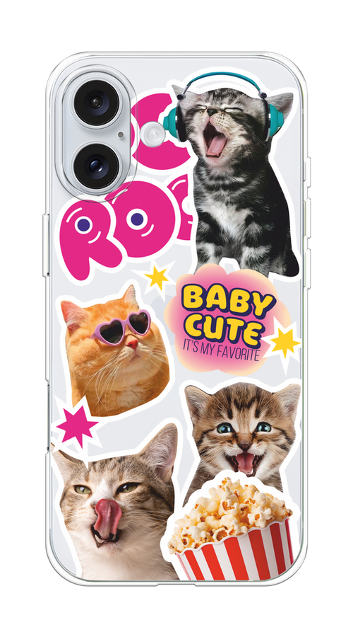 

Чехол на Apple iPhone 16 Plus "Popcorn cats", Серый;коричневый;розовый, 16150-1
