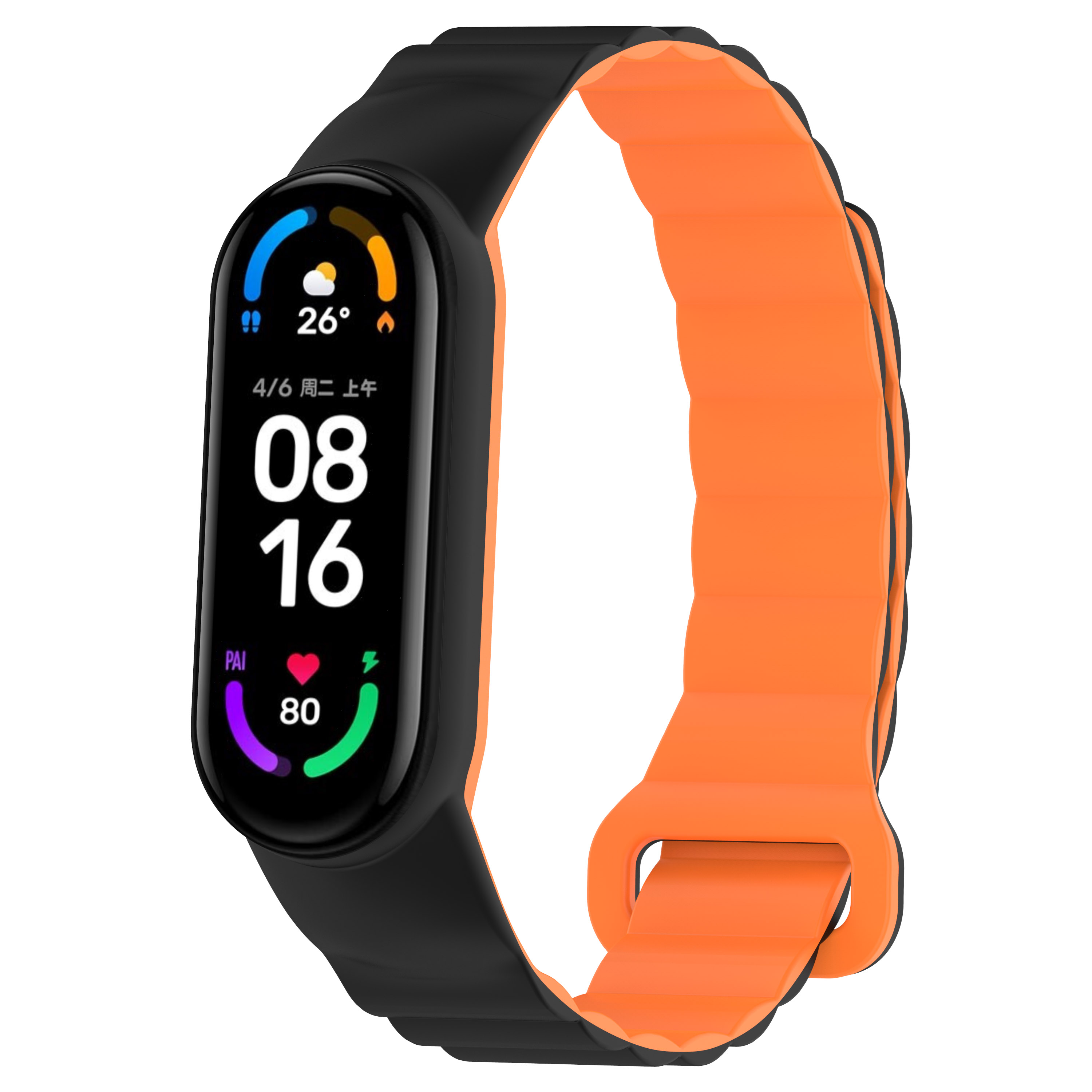 Силиконовый ремешок для Xiaomi Mi Band 6/7, с магнитной застежкой, черно-оранжевый