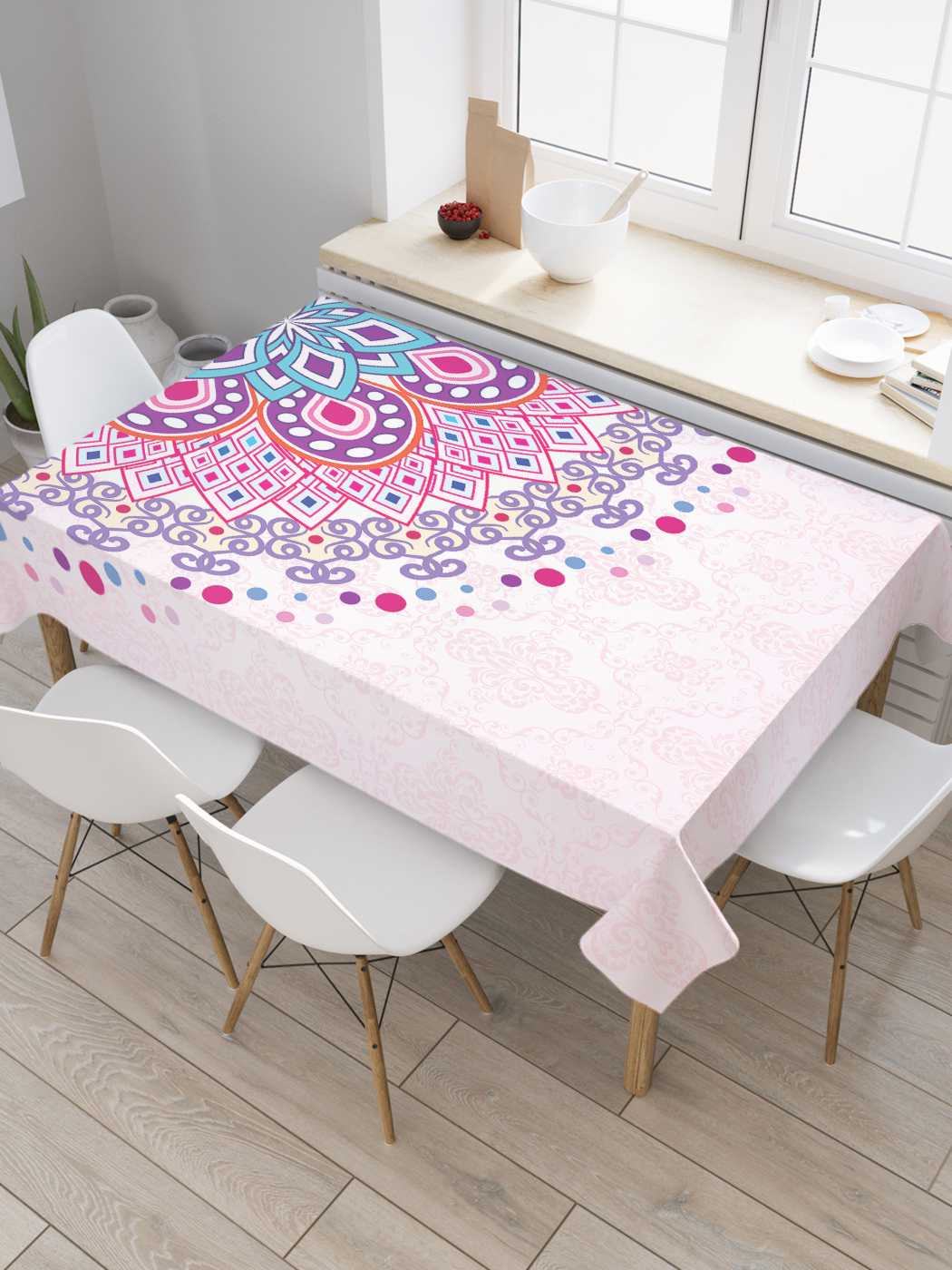 

Скатерть прямоугольная JoyArty "Геометрия ажура" из оксфорда, 180x145 см, Голубой, Геометрия ажура