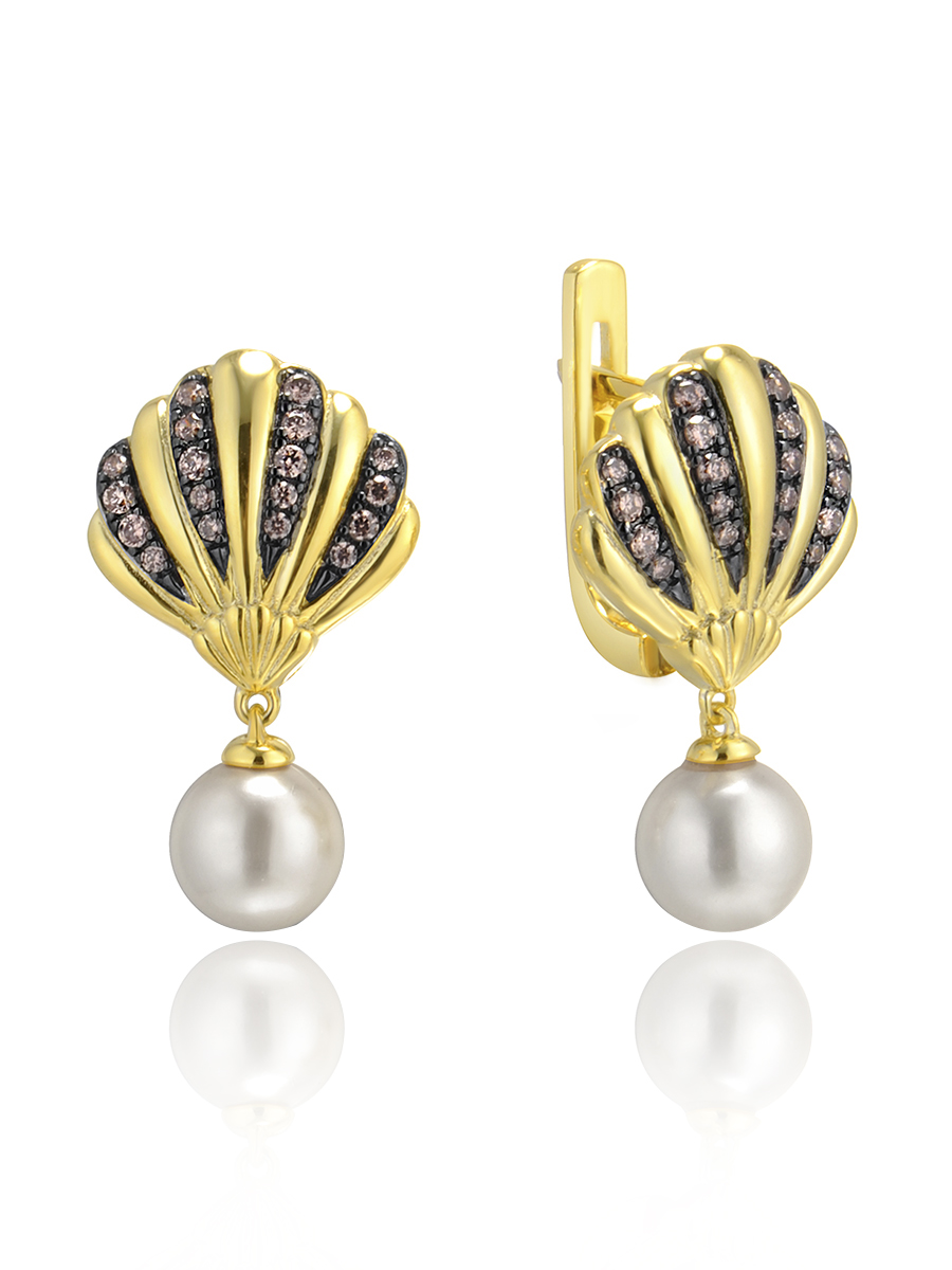 

Серьги подвески из серебра VALTERA 115340, жемчуг искусственный/циркон, 115340