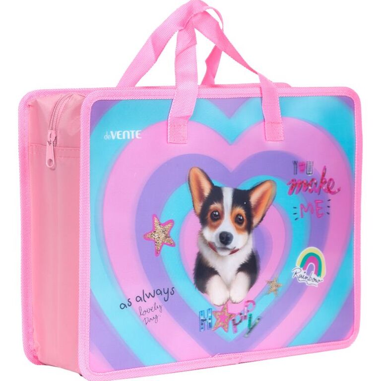 

Папка для тетрадей deVente 8054469 Corgi А4 1 отделение, на молнии, с расширением 10 см, Розовый