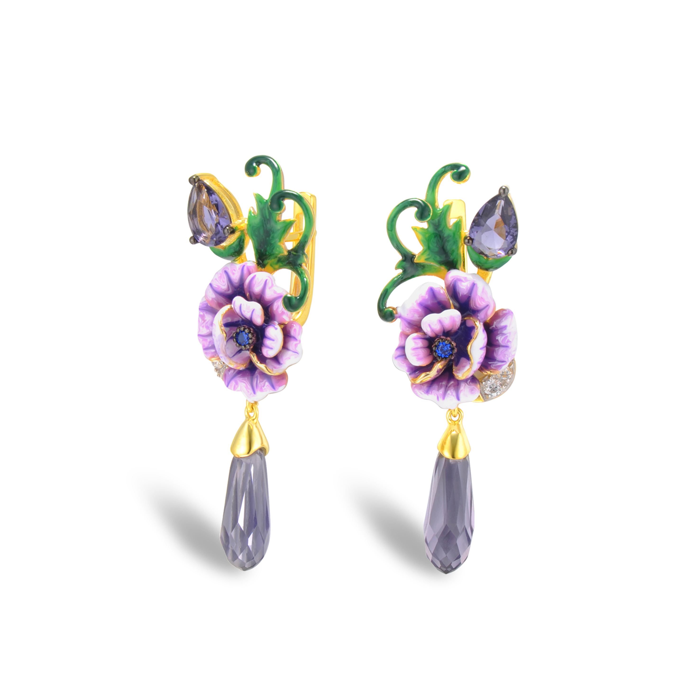 

Серьги подвески из серебра VALTERA 115358, аметист искусственный/циркон/шпинель нано, 115358