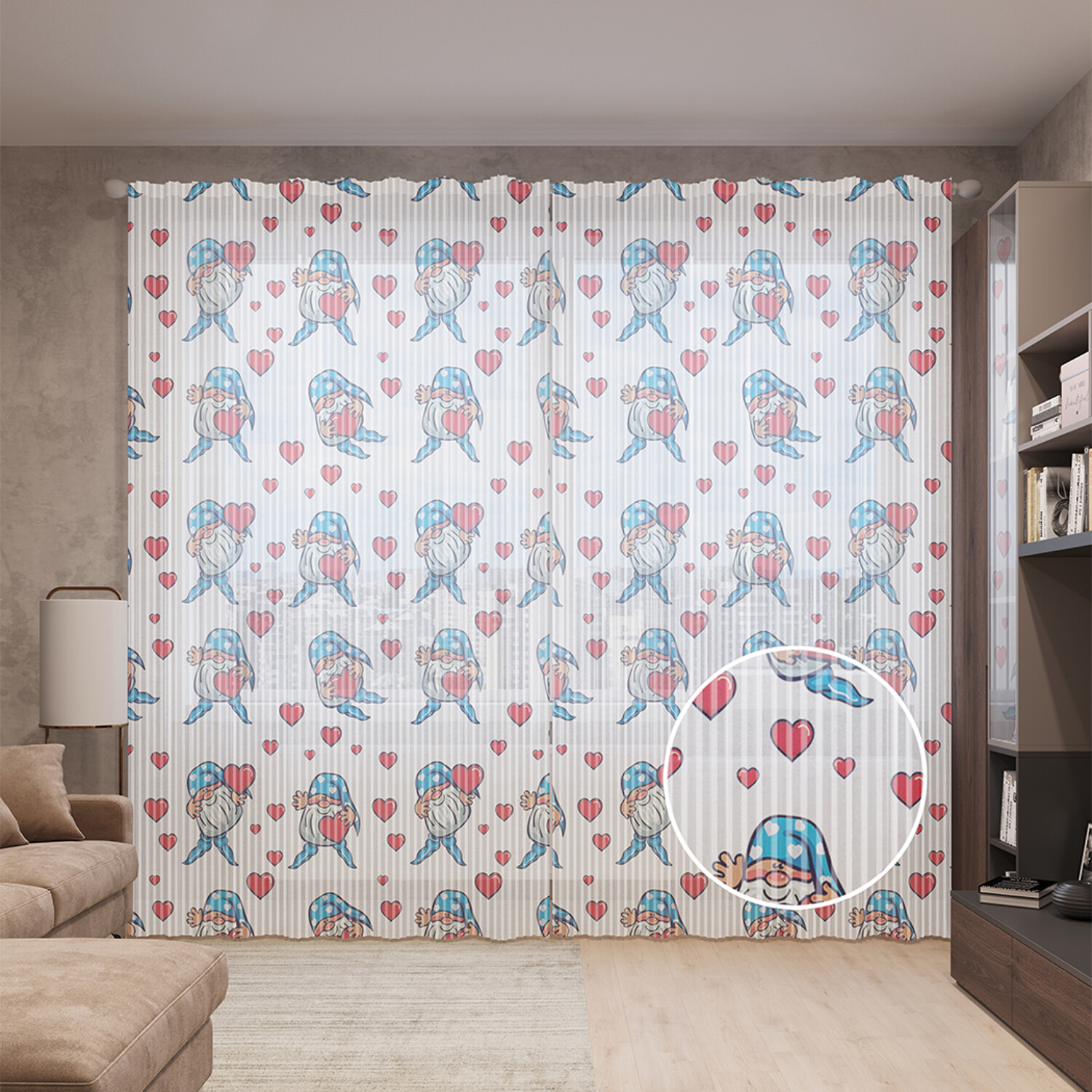 

Тюль вуаль на шторной ленте с принтом JoyArty "Гномик с любовью", 310х265 см, Гномик с любовью