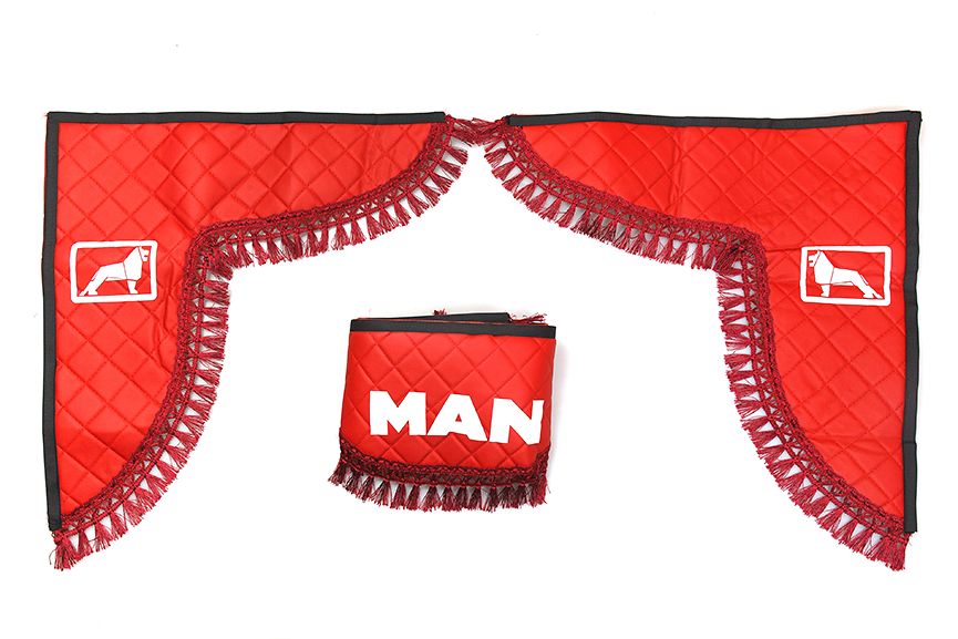 

Ламбрекен MAN эко-кожа (Красный с бахромой)лобового стекла и угол